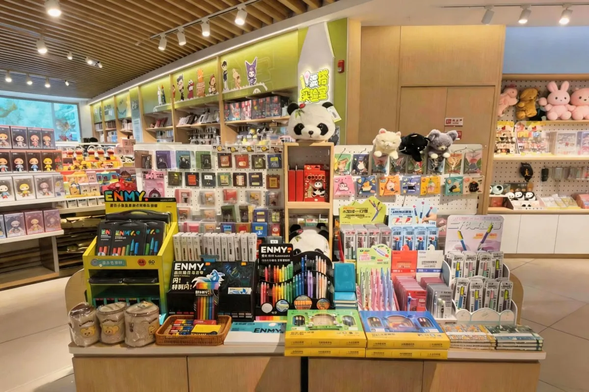 NBX stationery products displayed in a retail bookstore