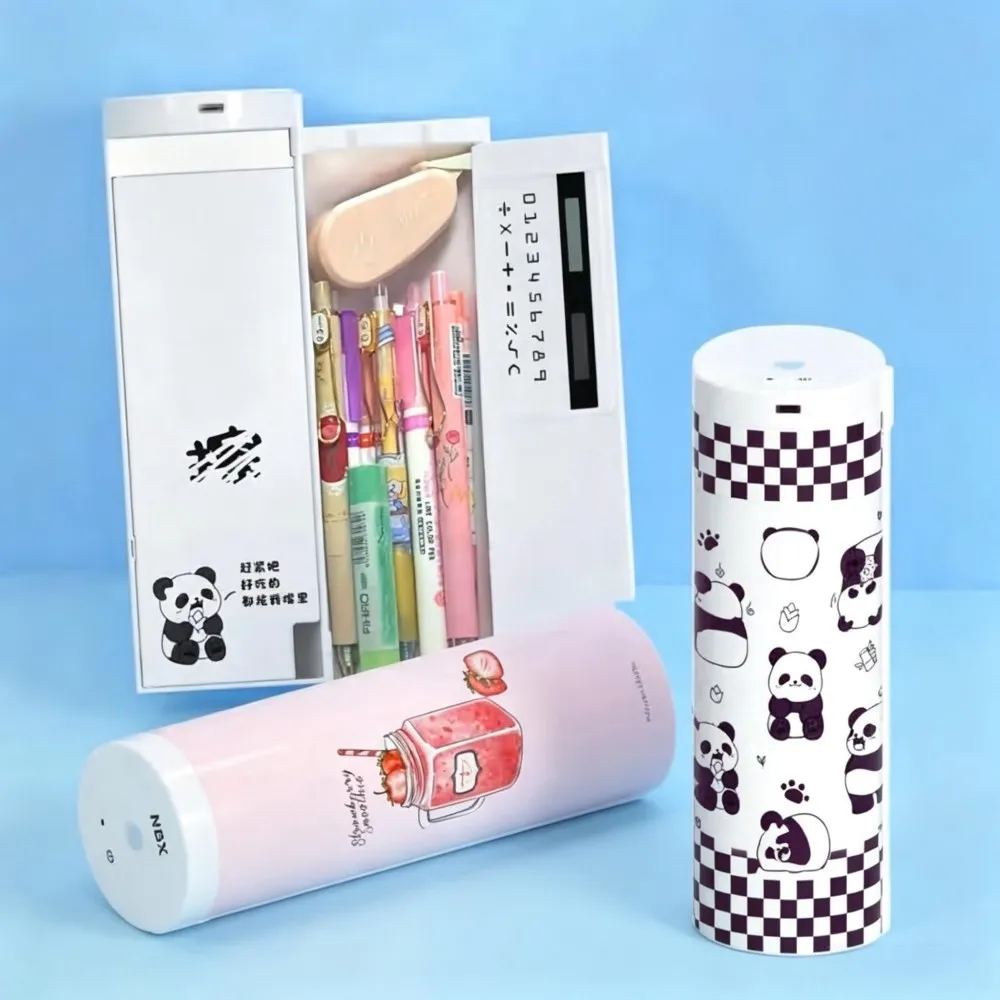 Creative cartoon cylindrical fingerprinter lock pencil cases with printed designs
