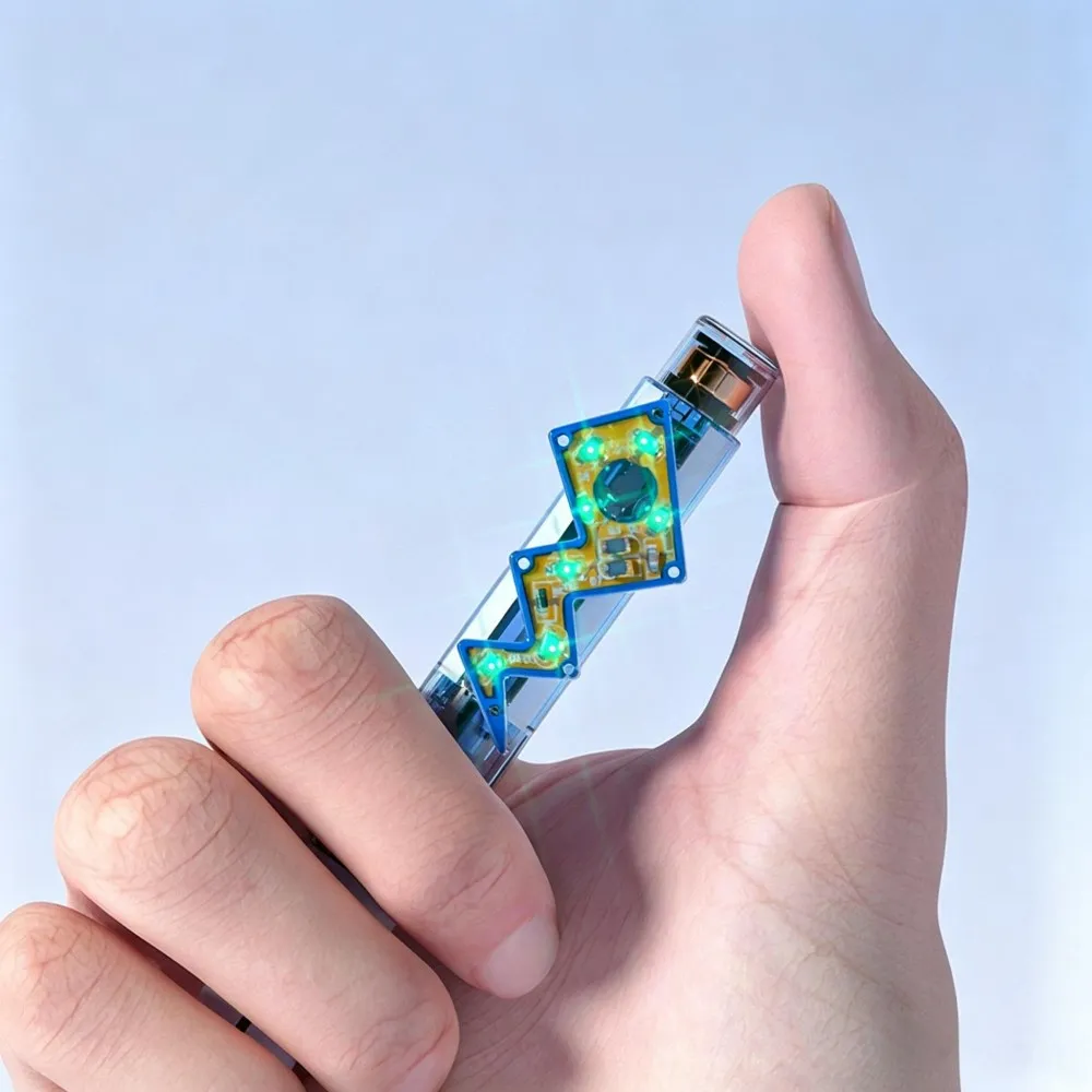 Lightning-shaped pen with press-activated flashing light