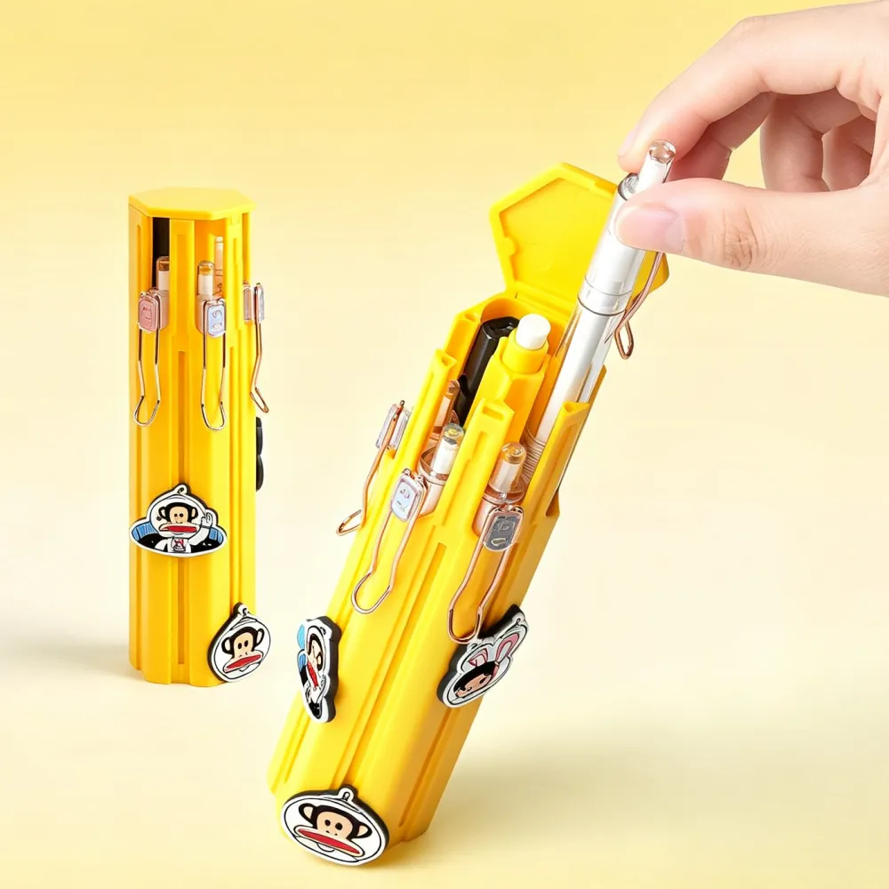 Yellow cartoon vertical six in one pencil case set